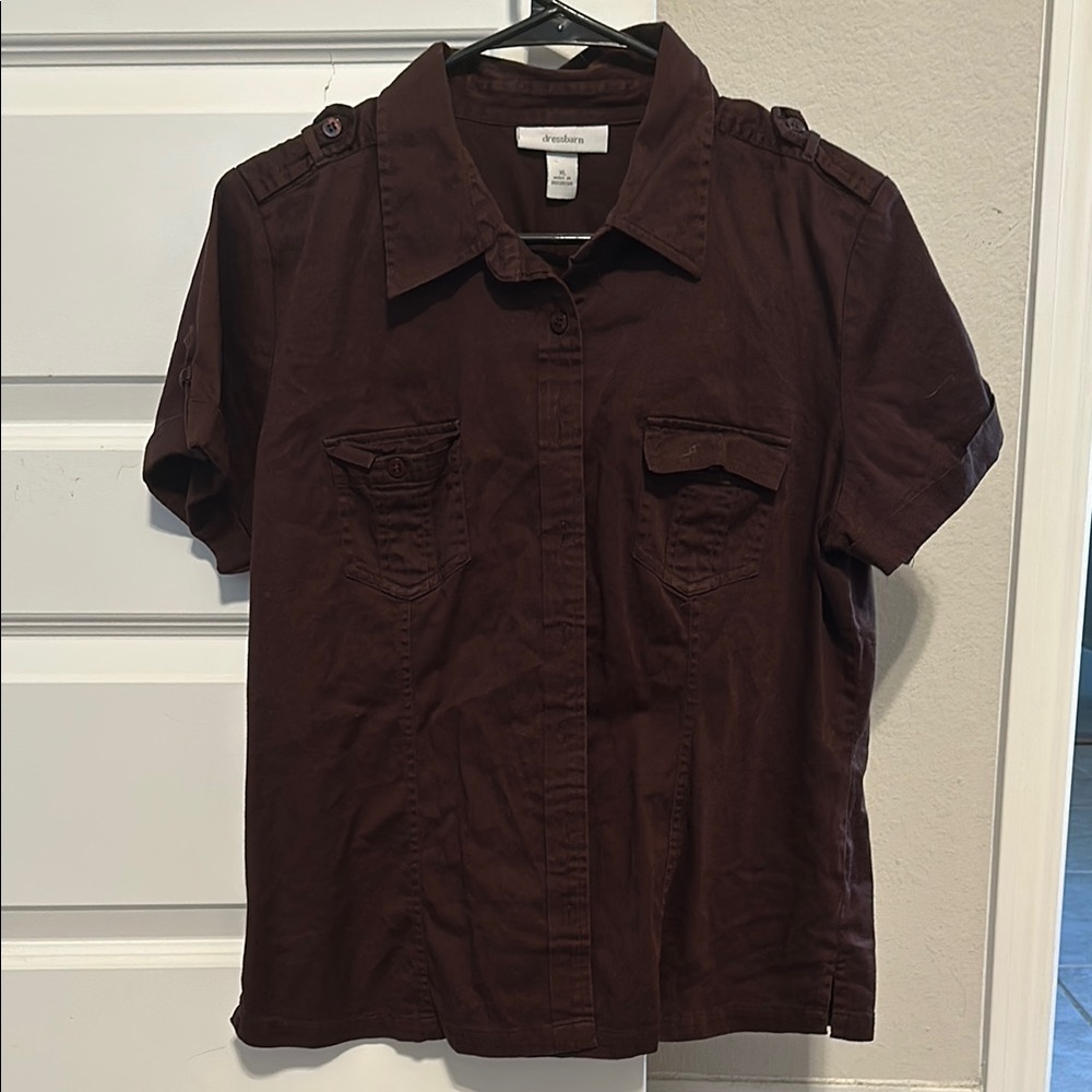 Maroon Short Sleeve Button Up Shirt